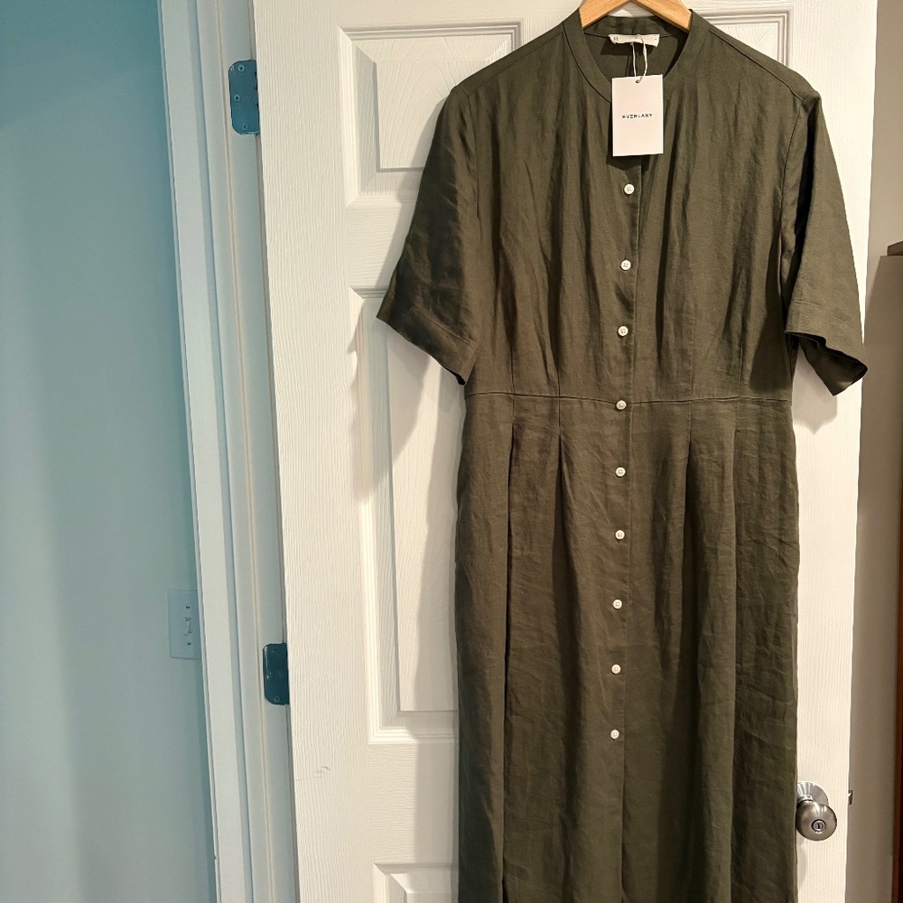 EVERLANE shirtwaist 100% linen olive green size 8 NWT